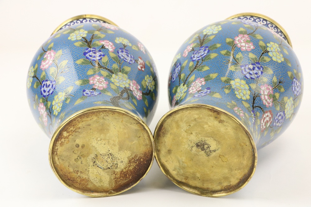 A fine pair of late 19th Century Chinese cloisonné Vases, each of baluster form with gilt neck - Image 3 of 9