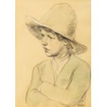 Thomas Ryan, P.R.H.A. (1929 - 2021) "Myles in a Hat," (artist's son), pencil with pastel, approx.