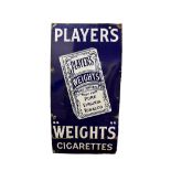 A good dark blue and white enamel Sign,  for "Players Weights Cigarettes" 92cms x 46cms (25" x 18").