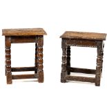 An 18th Century oak Joint Stool, with rectangular moulded top raised on four turned supports