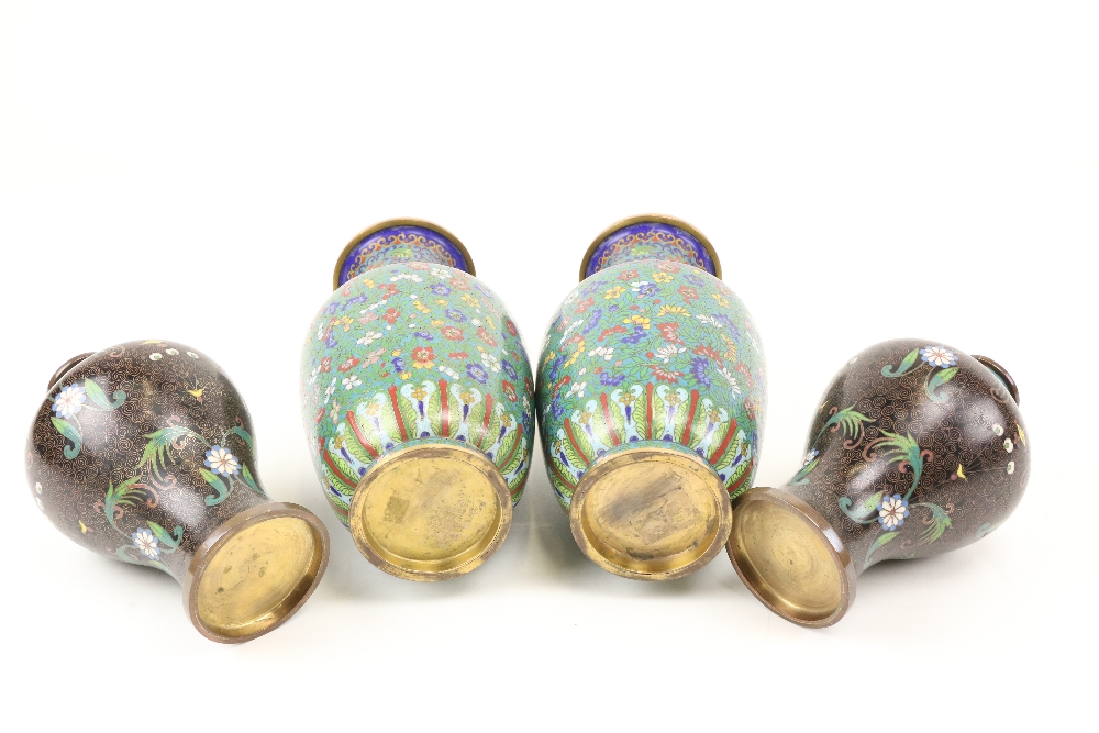 A pair of small Chinese Meiping cloisonné Vases, each with rows of scrolls and stylized flowers, - Image 2 of 7