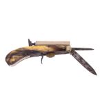 A very good Unwin & Rodgers English Percussion Pocket Knife Pistol, with octagonal brass barrel,