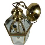 A Georgian style brass domed top Ceiling Light, with bevelled glass, approx. 35cms (14") high,
