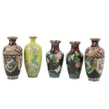 A pair of Chinese baluster shaped cloisonné Vases, with floral decoration, 17cms (6 1/2"),