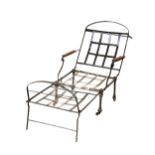 A 19th Century wrought iron campaign folding Armchair, with flat strap metal seat and back on