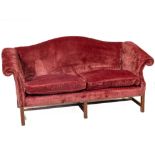 A good George III style mahogany hump back Settee, with upholstered back sides and double cushion