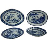 Four varied late 18th Century Nankin Chinese blue and white porcelain Dishes, largest 37cms (14 1/2)