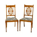 A good pair of decorated Edwardian satinwood Side Chairs, each with a pierced oval back, the top