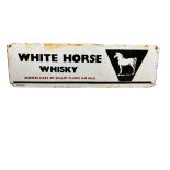 A Vintage enamel Advertisement Sign, "White Horse Whisky - various sizes of sealed Flasks on