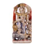 A rare Indian 19th Century polychrome alabaster Sculpture, of a Deity on a tiger, 16cms (6 1/4"). (