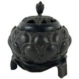 A good Chinese lotus form bronze Incense Burner, with seal mark to base and pierced leaf cast cover,