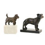 Brid Ni Rinn (20th / 21st Century) Bronze study of a Scottish Terrier, on white marble base, signed