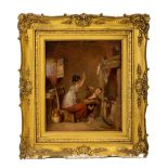 19th Century English School "Sister is not Amused," a charming Interior Scene with brother and