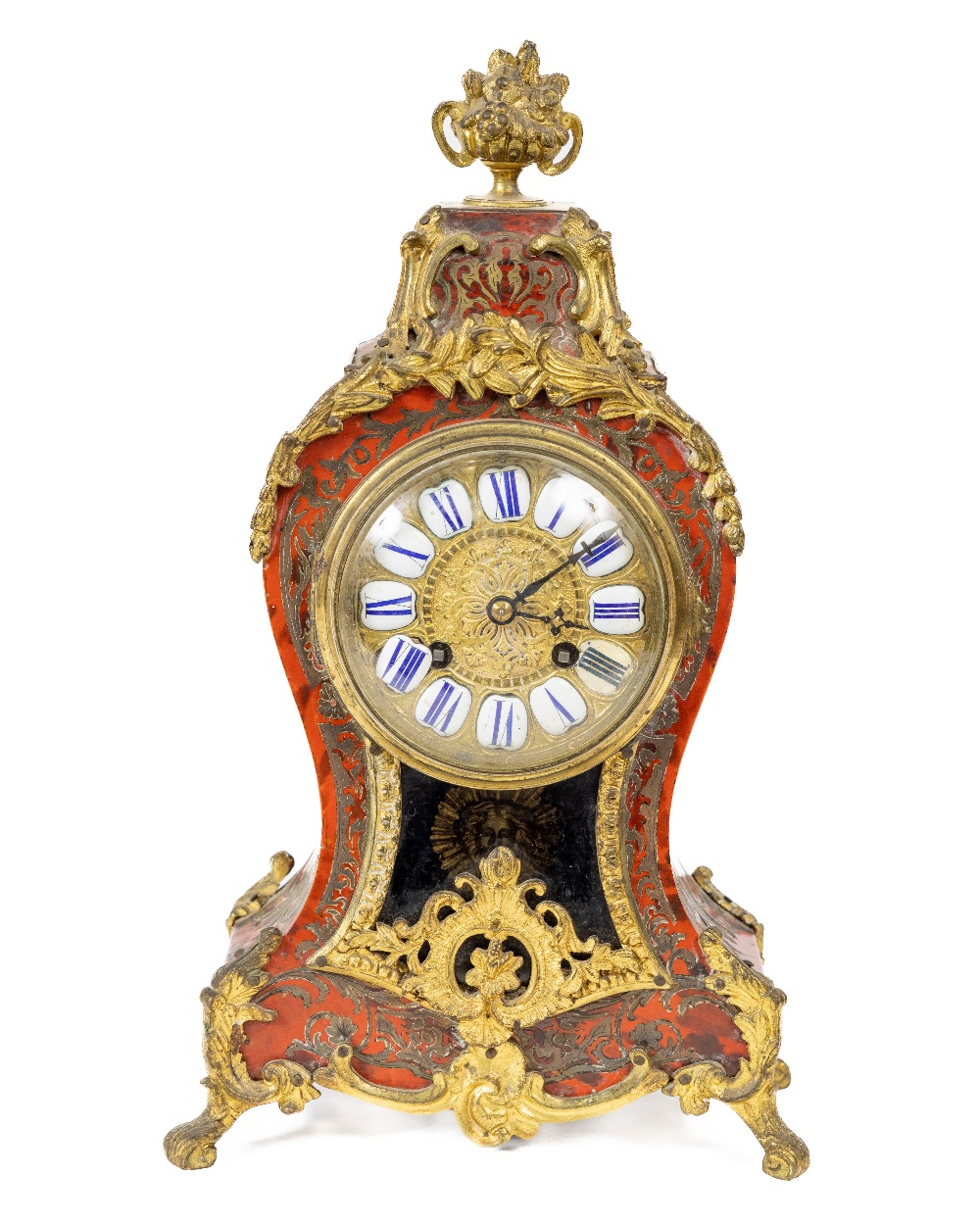 A good quality 19th Century small red boulle Bracket Clock, the circular dial with individual enamel