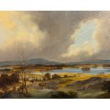 Robert Jobson, Irish (XX-XXI) "Wexford Landscape, with Estuary and Mountains," O.O.C., approx. 60cms