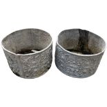 A fine pair of 19th Century cast lead cylindrical Garden Planters, with scrolling leaves in