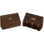 A large brass bound oak Tool Box, 46cms (18"), together with another rectangular walnut Box, with