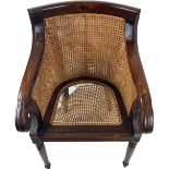 A 19th Century style assimilated rosewood canework Bergére Chair, (some damage) with shaped back and