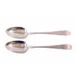 A pair of silver crested taper pattern Table Spoons, probably by Michael Keating, Dublin 1797, 117