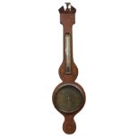 A Victorian Irish inlaid mahogany 'Banjo' Barometer, the arched pediment above thermometer gauge,