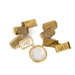 Two pairs of 9ct gold Gents Cufflinks, and an 18ct gold Wedding Band, 17.6 grms overall. (3)