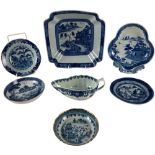 A collection of blue and white Chinese design Porcelain, including a deep Bowl, a shamrock shaped