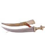 A Vintage Yemeni Jambiya, with double fuller and double edged curved blade with silvered metal