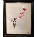 After Banksy (b. 1974?) "Butterfly Girl Red Suicide, Technique Stencil / Spray 2020, Number A/P 1/XX