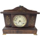 An old American decorated wooden Mantle Clock, by the Sessions Clock Co., Conn., 38cms (15"). (1)