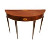 A good George III period inlaid mahogany demi-lune Side Table, the segmented top with checker and