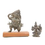A Sino-Tibetan bronze Figure of Mahankali on later wooden stand, 11cms (4 1/2"), together with a