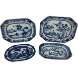 A very good set of three late 18th Century graduating blue and white Chinese Dishes, largest