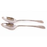 A good pair of Georgian silver bright cut Table Spoons, London 1799, by T.P. Boulton & Arthur