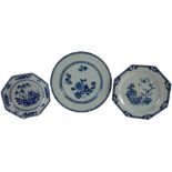 A large Chinese blue and white Dish, a large Chinese octagonal Dish, and a smaller similar Chinese