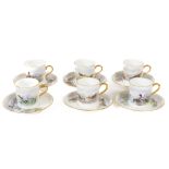 A 12 piece Aynsley hand painted porcelain Coffee Set, comprising 4 Coffee Cans all decorated with