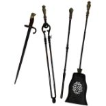 A pair of early 19th Century steel Fire Irons, Tongs, & Shovel, and a similar Poker, all with