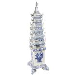 A fine large 6 tier Continental blue and white Delft porcelain Tulipiere, by Francis, of pyramid