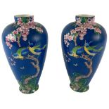 A pair of colourful English porcelain Vases, by F. Winkle & Co., decorated with birds and