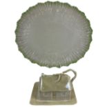 A Second Period oval green shell edge Tea Tray, 1891-1926, 43cms (17"), together with a modern