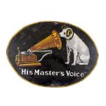 A Vintage enamel Advertisement Sign, for "His Masters Voice, (HMV)", approx. 44cms x 69cms,