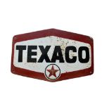 A Vintage enamel Advertisement Sign, for "Texaco," approx. 30cms x 45cms (shaped design); "