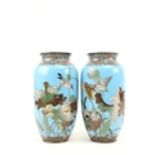 A fine pair of sky blue Japanese cloisonné enamel Vases, Meiji period - late 19th Century, each