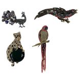 Four very attractive Ladies Costume Brooches, one modelled as a Pheasant, set with colourful stones,