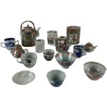 Some Chinese Teapots, bowls and covers, and small Oriental bowls, cups etc., various pieces. As a