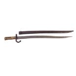 A French Chassepont Bayonet, with reeded brass grip and iron guard, 69cms (27"), another similar