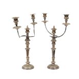 A very large pair of good quality two branch, three light plated Candelabra, decorated with shell