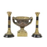 A bronze and gilt bronze Model of the Warwick Vase, with double interlaced handles on square stem