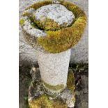 A very heavy 4 piece carved granite Bird Bath, with circular bowl with domed inset on a