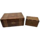 A rectangular Victorian walnut Tea Caddy, inscribed 'Tea' on a brass strip, 16.5cms (6 1/2"),