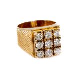 A 14ct gold Gentleman's diamond set square top Ring, with brilliant cut diamond, approx. .90ct, hall